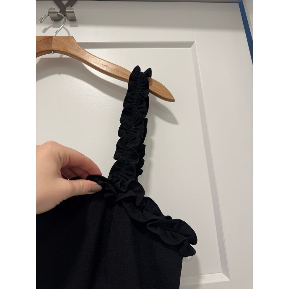 CHELSEA28 Black Ruffle Trim Square Neck Pocket Crepe Pant Jumpsuit 14 Nordstrom - Picture 7 of 9